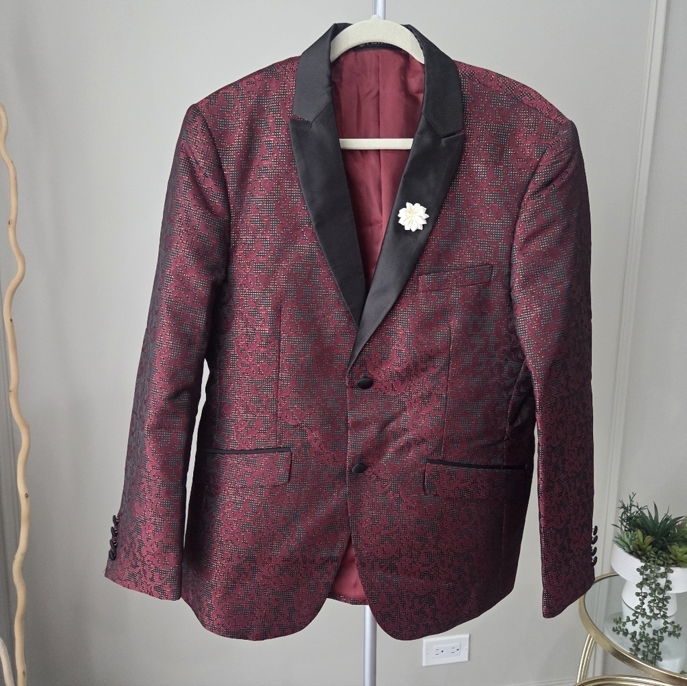 Platini Elegant Red and Black Men's Jacquard Blazer Sz.XL